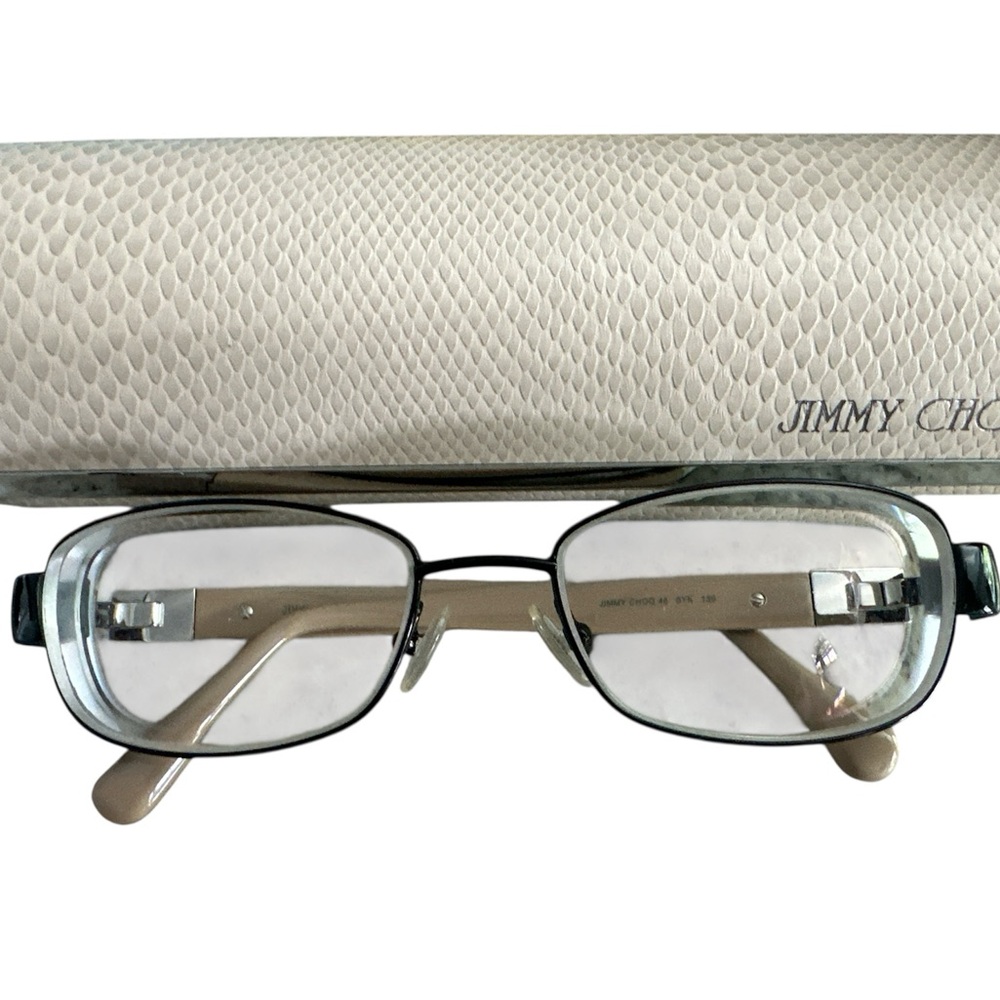 Jimmy Choo Black and Cream Eyeglasses with Textured Case